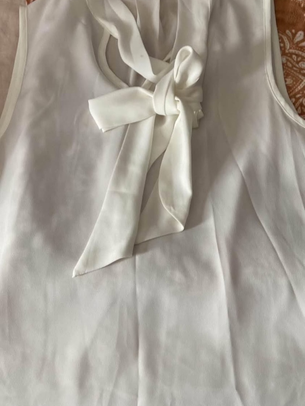 Sleeveless White Tie-Neck Blouse - Women's Top
